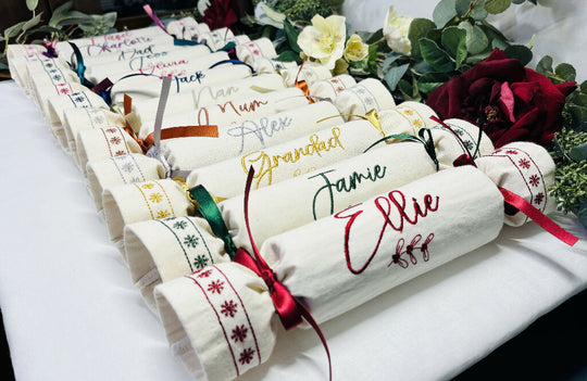 Personalised Fabric Reusable Eco Christmas Crackers - Calico 12 font colour choices