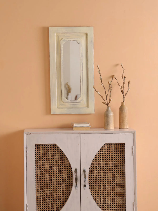 Wall Mirror with Reclaimed Wood Rectangular Beige Colour 'Zia'