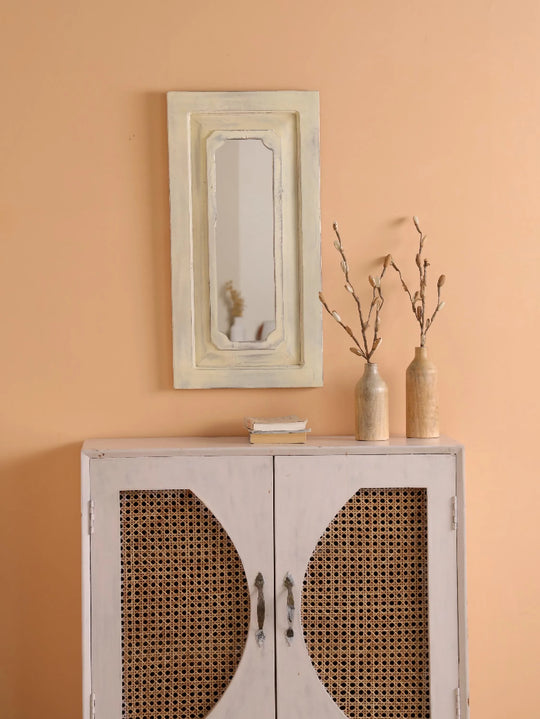 Wall Mirror with Reclaimed Wood Rectangular Beige Colour 'Zia'