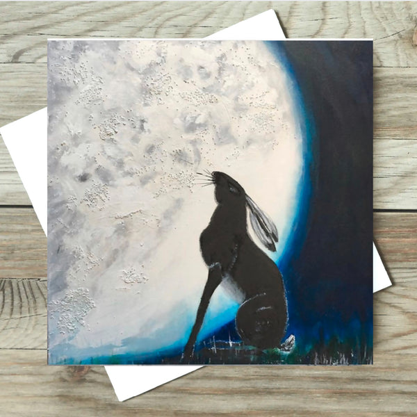 October Moon Hare Greeting Card - blank or Thinking of You caption