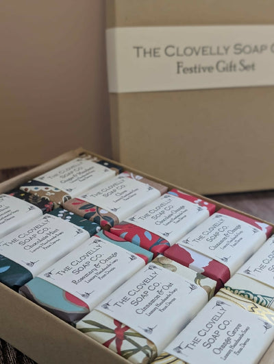 Festive Gift Set of 10 small Guest Soaps in Christmas wrappers and a presentation box