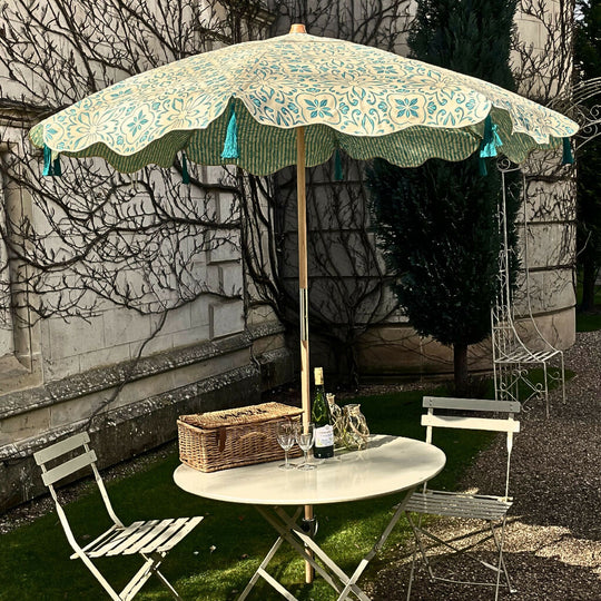 NEW! London Blue 2.2m Premium Outdoor Solid Wood Parasol Umbrella