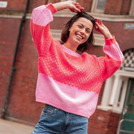Taz Recycled Cotton Mix Two Tone Jumper - Pink
