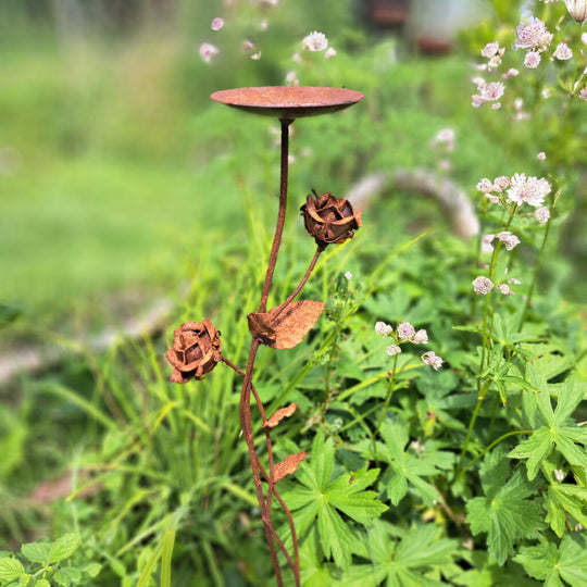 Rose Flower Bird Table Garden Decor Sculpture
