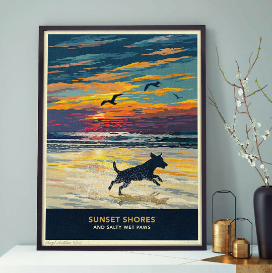 JACK RUSSELL OR PATTERDALE TERRIER 'SUNSET ON THE BEACH' LIMITED EDITION ART PRINT