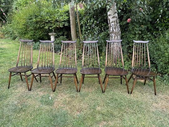 Set of 6 Ercol Goldsmith Windsor Chairs. 1960s Mid-Century Modern
