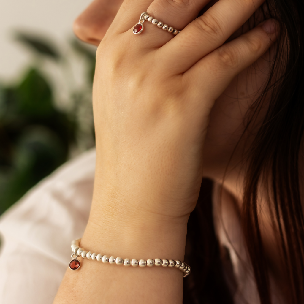 Garnet Sterling Silver Birthstone Bracelet