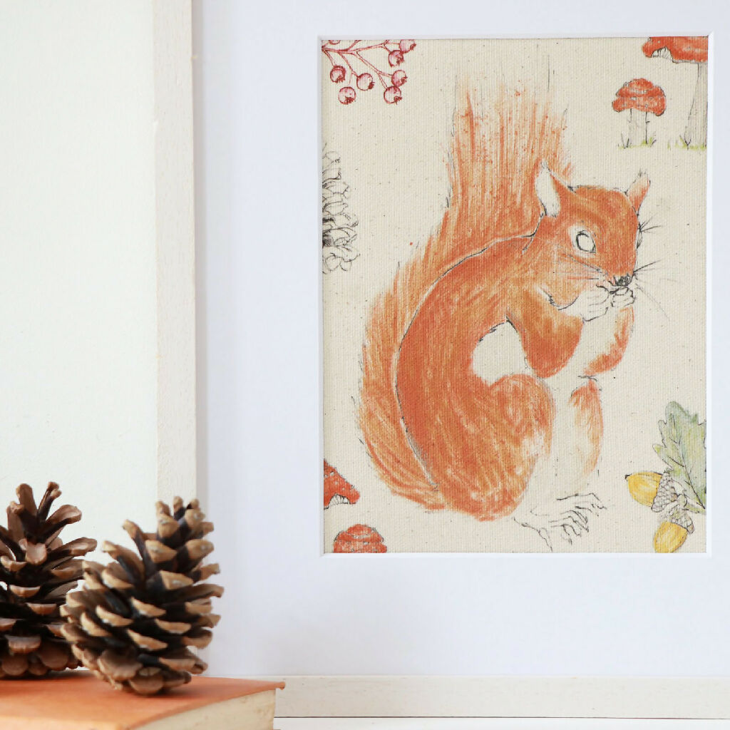 Red Squirrel Organic Mounted Fabric Print
