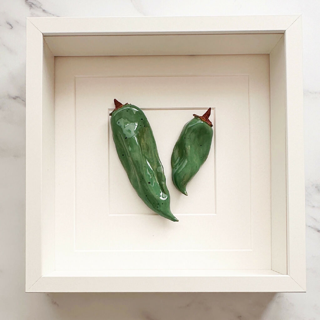 Ceramic Kitchen Wall Art: Olive Green Peppers