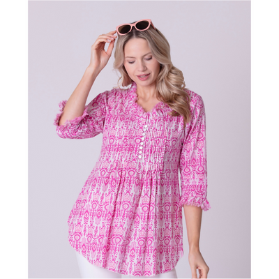 Sophie Cotton Shirt in Hot Pink Fountain