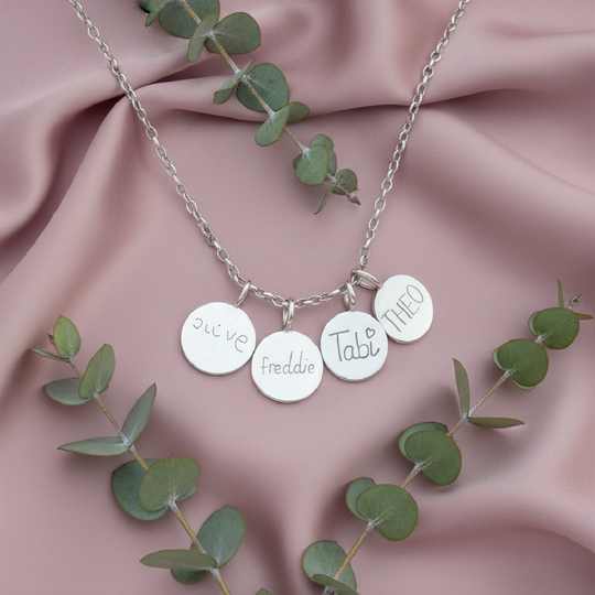 Children's Handwriting Engraved Sterling Silver Charm Necklace