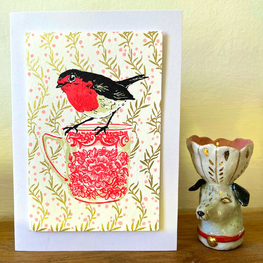 Robin, Hand Screenprinted Christmas Card