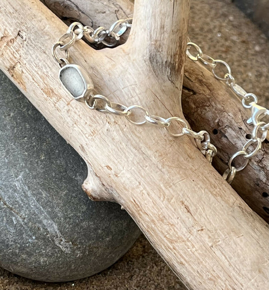 Handmade recycled sterling silver sea glass bracelet