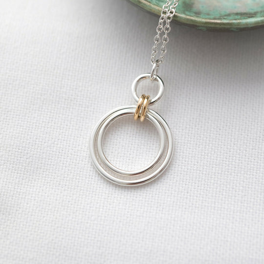 9ct Gold & Silver Two Ring Circle Necklace