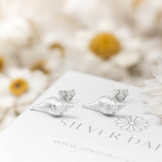 Silver Conch Shell Stud Earrings