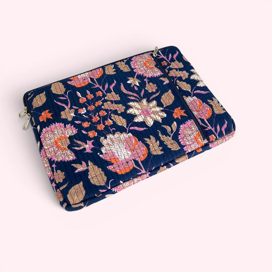 Laptop or iPad Case | Navy and Pink Block Print Floral