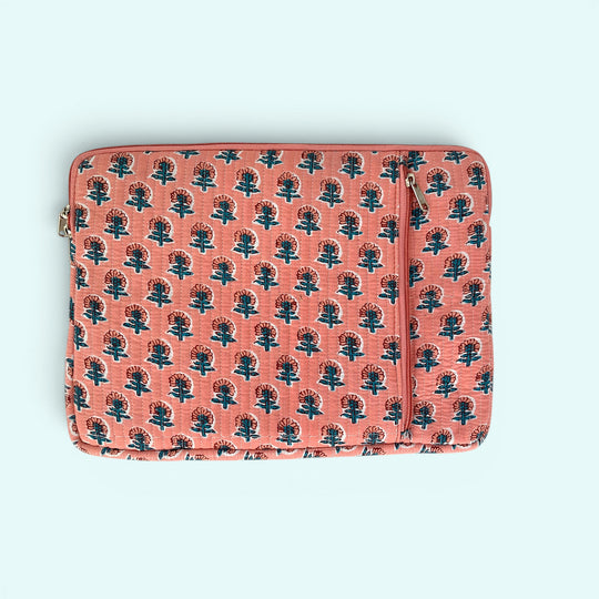 Laptop or iPad Case | Coral Ditsy Floral Block Print