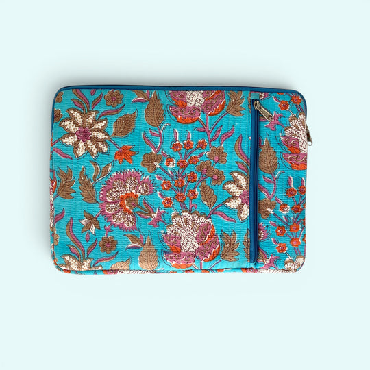 Laptop or iPad Case | Bright Turquoise and Pink Block Print Floral