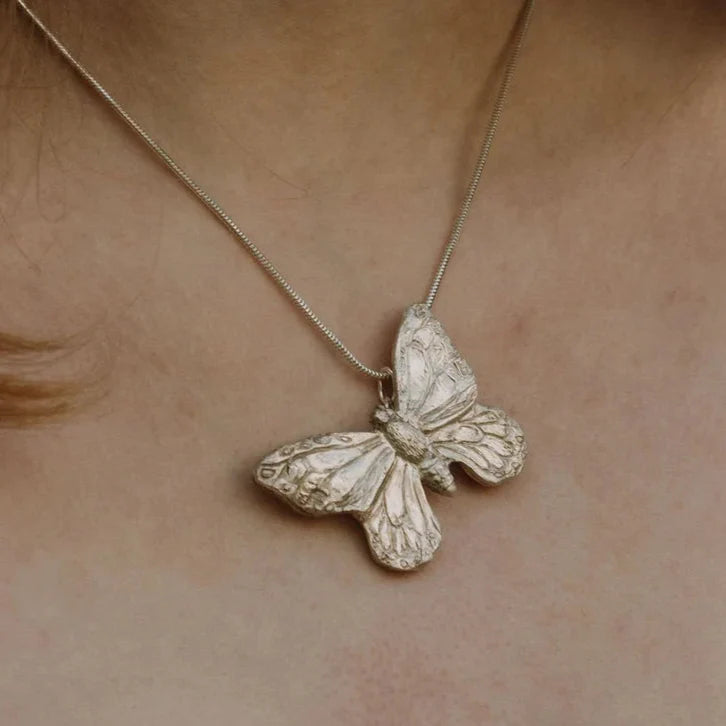 Large Silver Butterfly Pendant Necklace