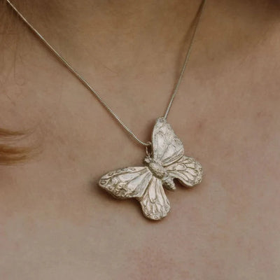 Large Silver Butterfly Pendant Necklace