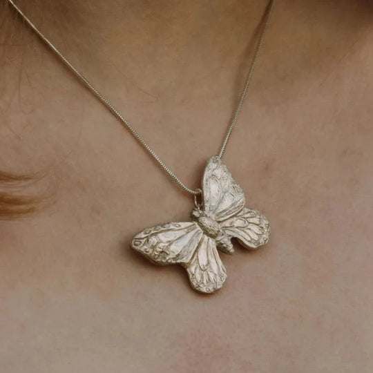 Large Silver Butterfly Pendant Necklace