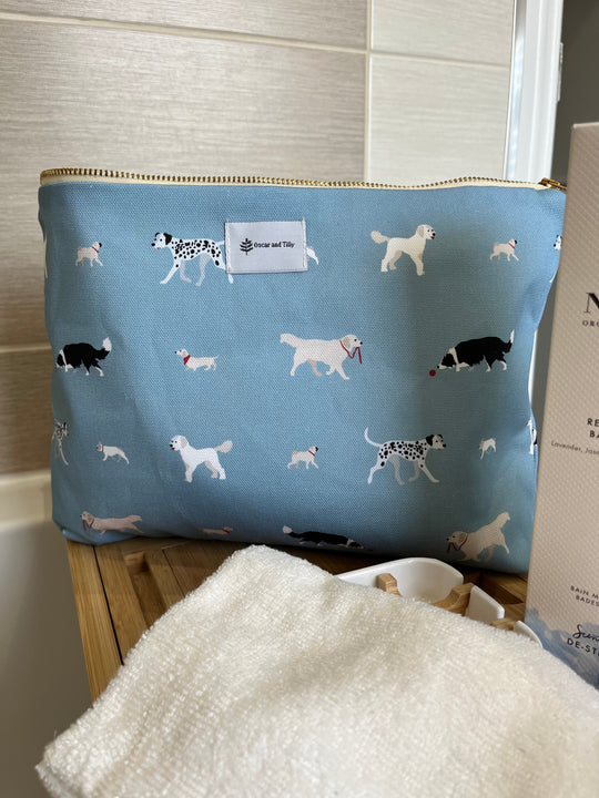 Dog Design Washbags in Sage Green or Blue