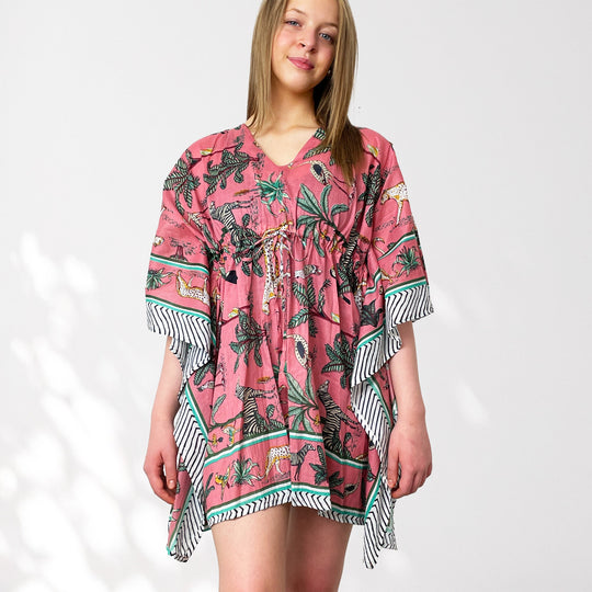 Leopard and Jungle Print 100% Cotton Beach Kaftan