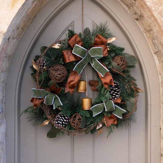 Christmas Rustic Wreath with Bows & Bells