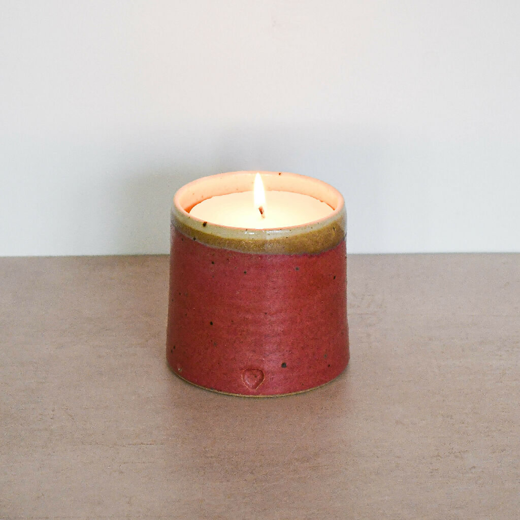 Speckled Clay Candle Pot with Refill - Raspberry