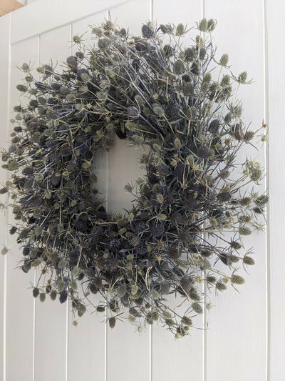 Handmade Wreath made with Dried Blue Eryngium Thistle