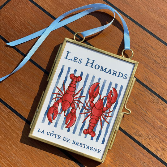 Lobster Print Coastal Artwork Mini Brass Frame Beach House Decor