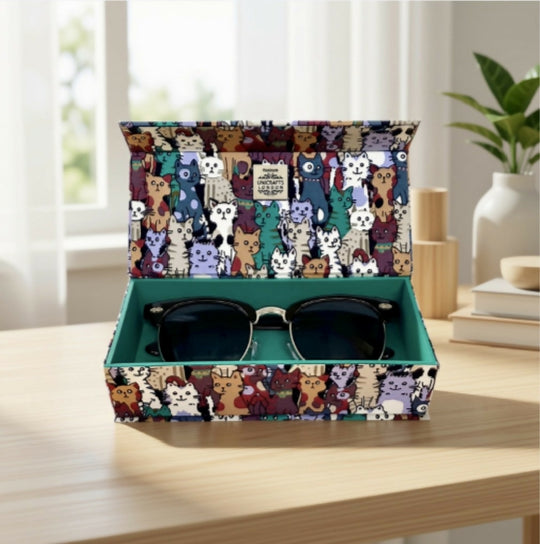 Handmade Cats Glasses Case | Multipurpose Fabric Box with Magnetic Closure | Gift Box