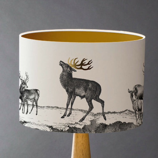 Majestic Stag Lampshade | Vintage Etching Design with Gold Antler Detail