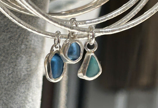 Blue Seaglass silver bracelet