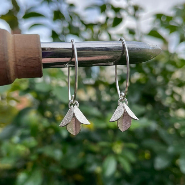 Silver Petal Drop Earrings