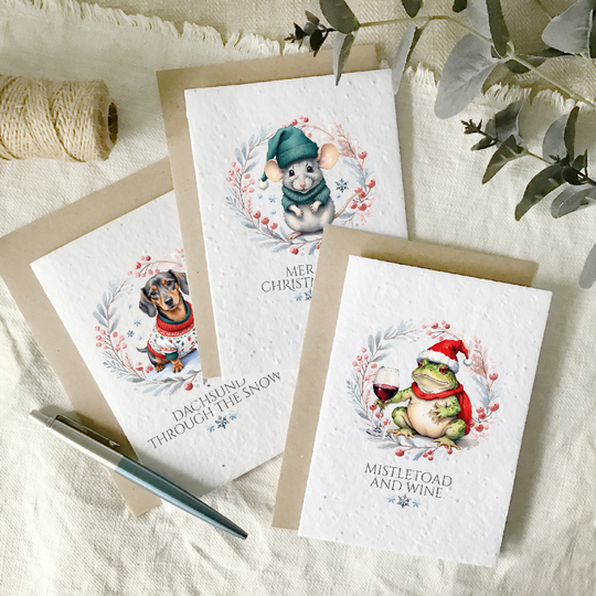 Multipack of 12 wildflower seed Christmas cards - pun themed