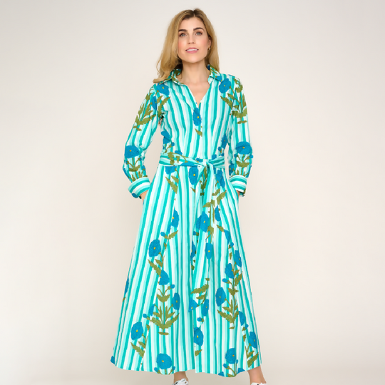 Cotton Marigold Dress in Turquoise
