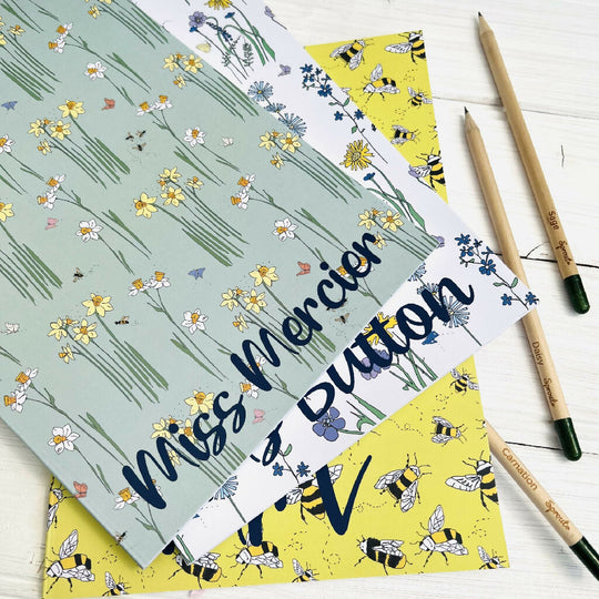 Personalised Floral Teacher Notebook And Sprout Pencil
