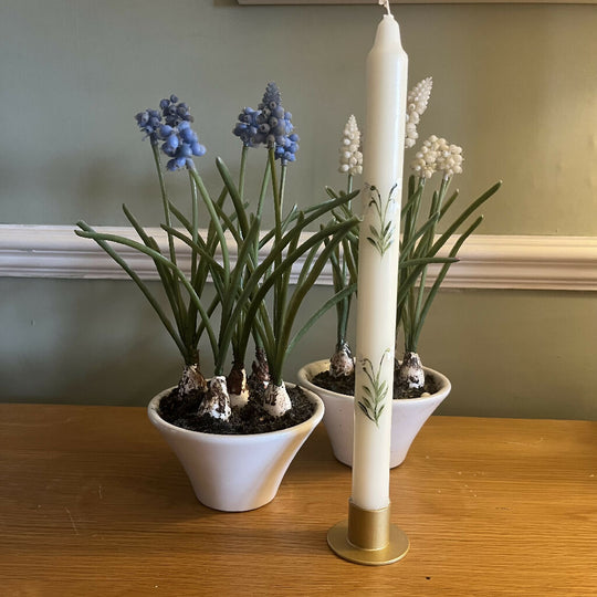 January Birth Flower Candle - Hand Painted Snowdrop Candle with Metal Holder