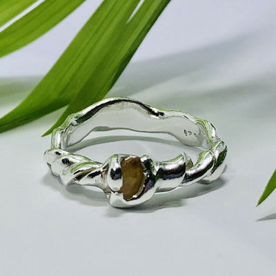 Cast in Place Silver Handmade Yellow Sapphire ring.