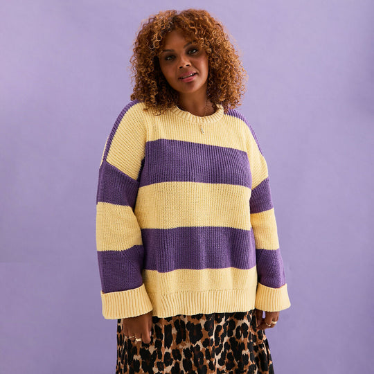 Rhiannon Recycled Cotton Mix Stripe Jumper - Purple and Yellow