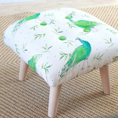 Natural Organic Olive and Dot Peacock Upholstered Footstool
