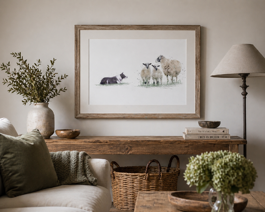 Watercolour Sheep Dog & Sheep Print