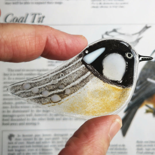 Coal-tit, a hanging glass bird decoration