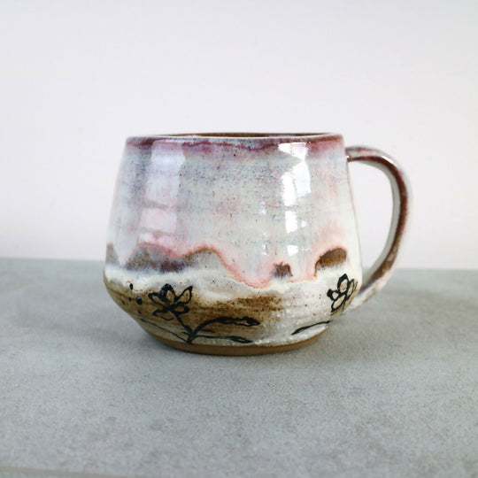 Handmade Stoneware Mug with Rustic White Glaze and Pink Wash