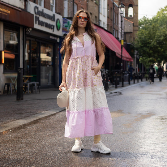Maisie Floral Gingham Maxi Dress Pink