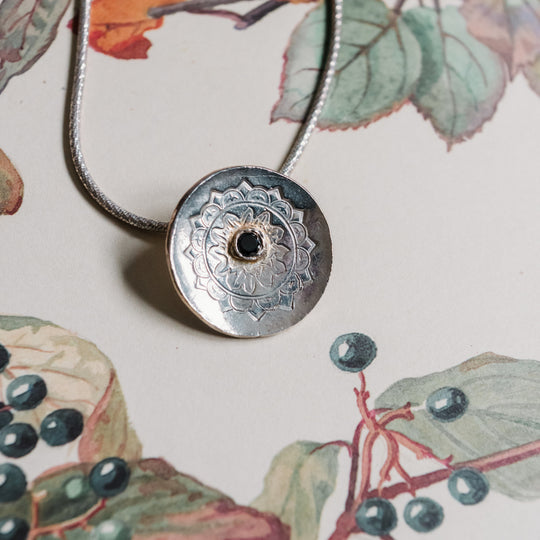 Silver Mandala Necklace with Green CZ
