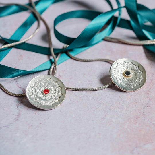 Silver Mandala Orange CZ Necklace