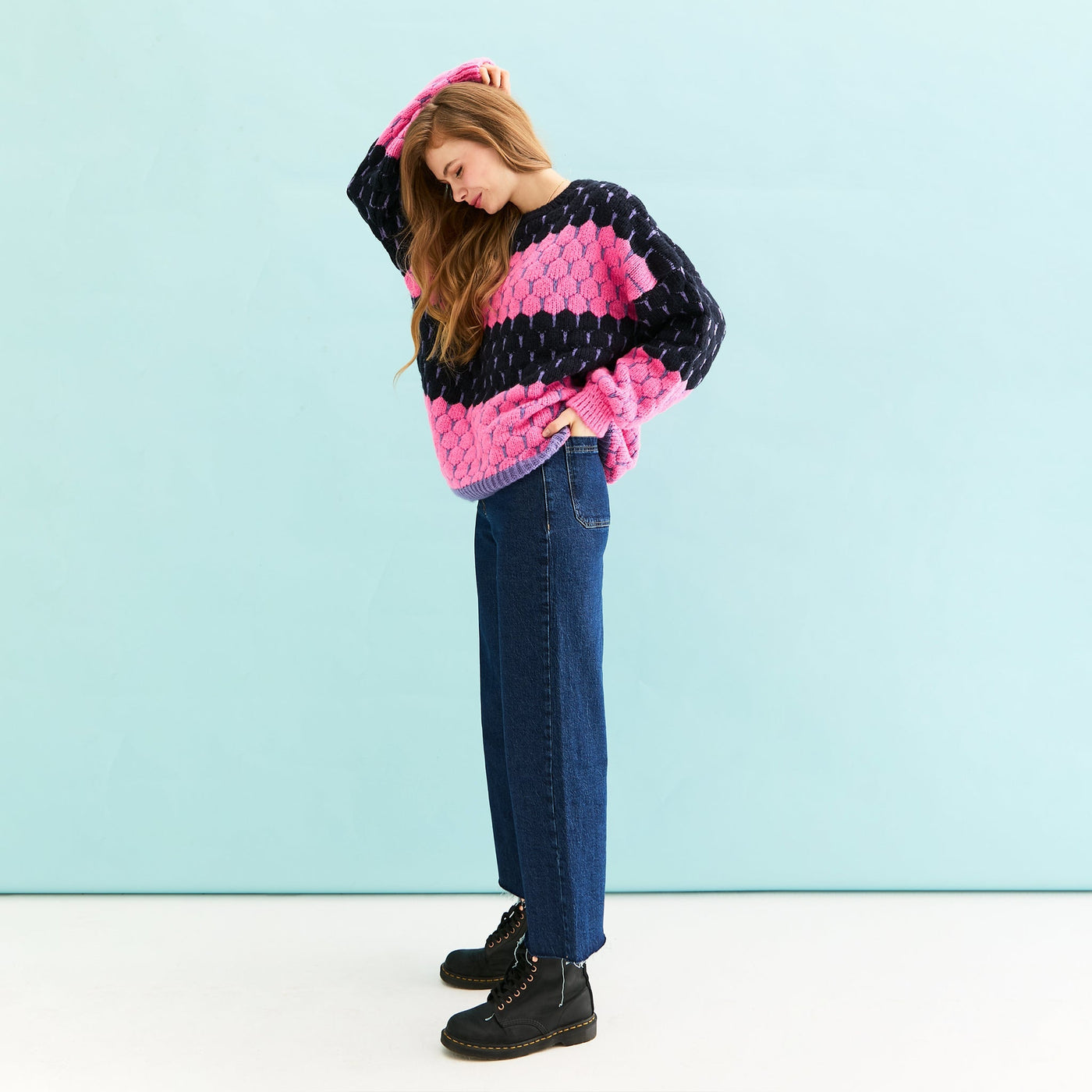 Marissa Stripe Bubble Stitch Jumper - Navy