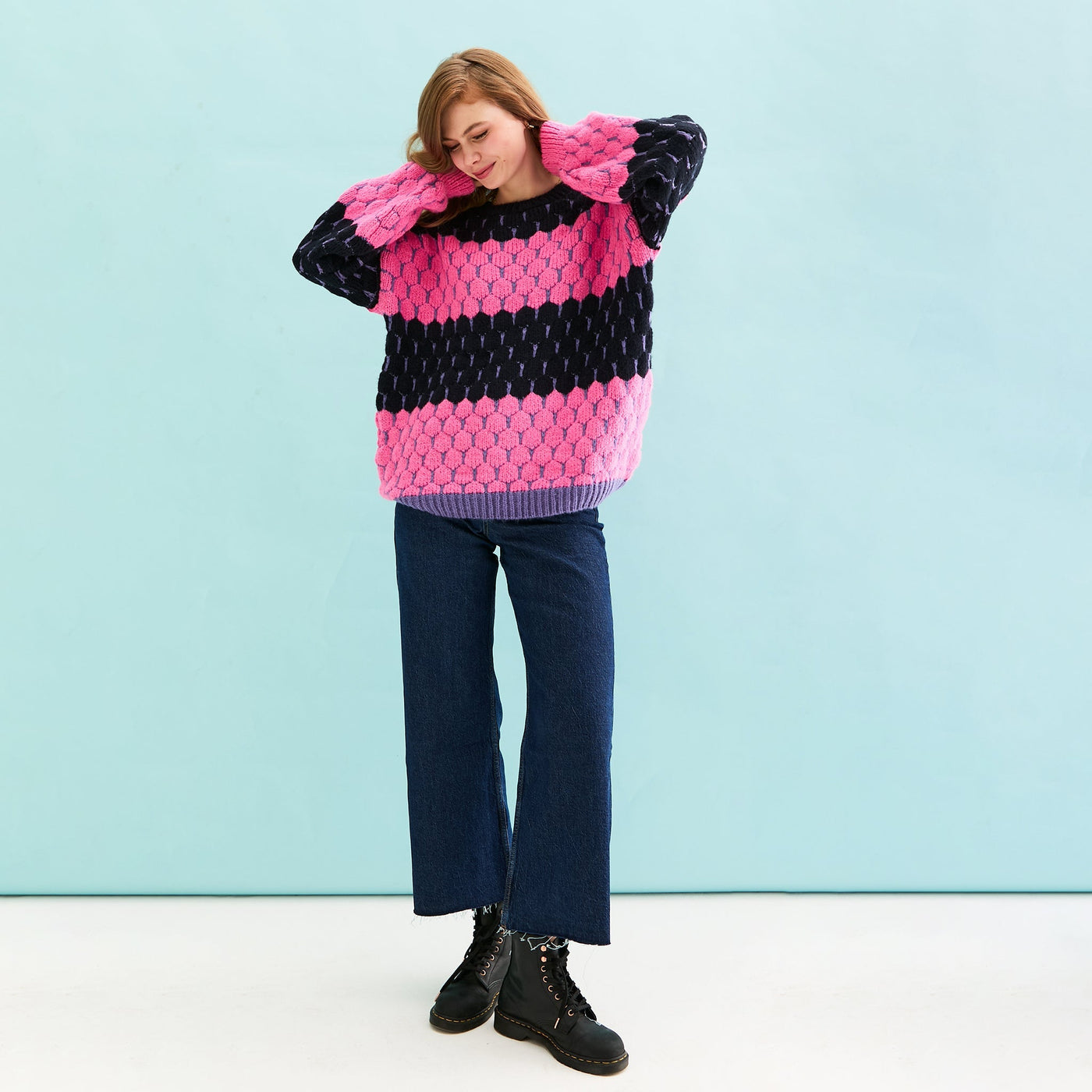 Marissa Stripe Bubble Stitch Jumper - Navy